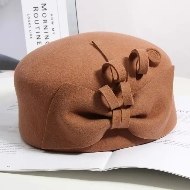 Women's Autumn And Winter Floral Woolen Hat Dark Camel - Shop at LoveMi