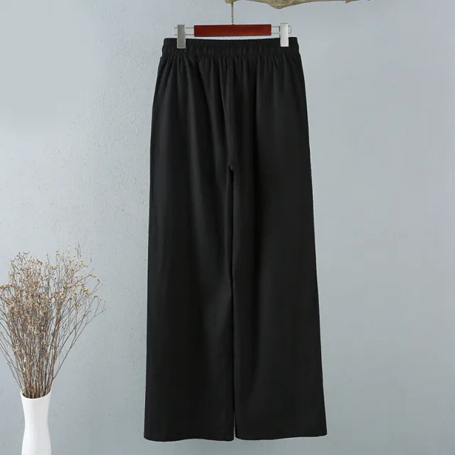 Women's Thin Cotton And Linen Wide leg Pants Black - Shop at LoveMi