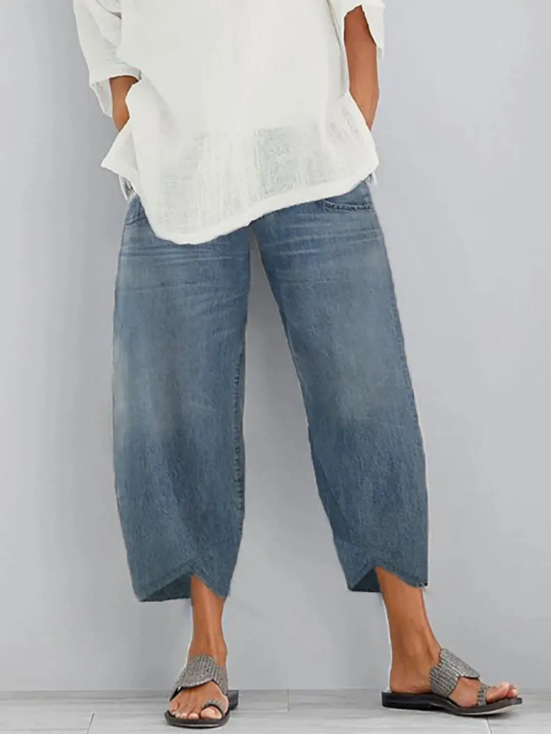 Men's Casual And Comfortable Loose Beltless Denim Harem Pants