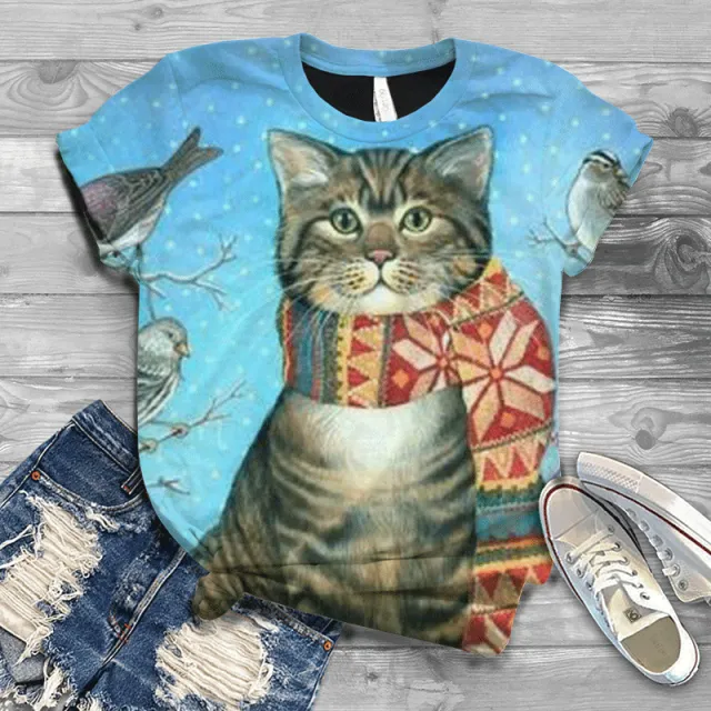 Women's T shirt Cat Cool 3D Casual City Top C2881Mk - Shop at LoveMi