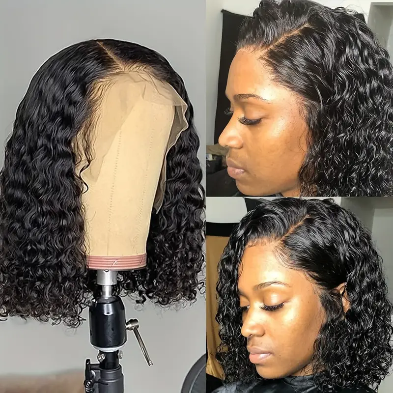 13x4x1 Lace Closed Synthetic Non toxic Wig Short Bob Jerry Curly Hair Wig 14 Inch Non adhesive Lace, 14 Inch Suitable For The Whole Scene 1B - Shop at LoveMi