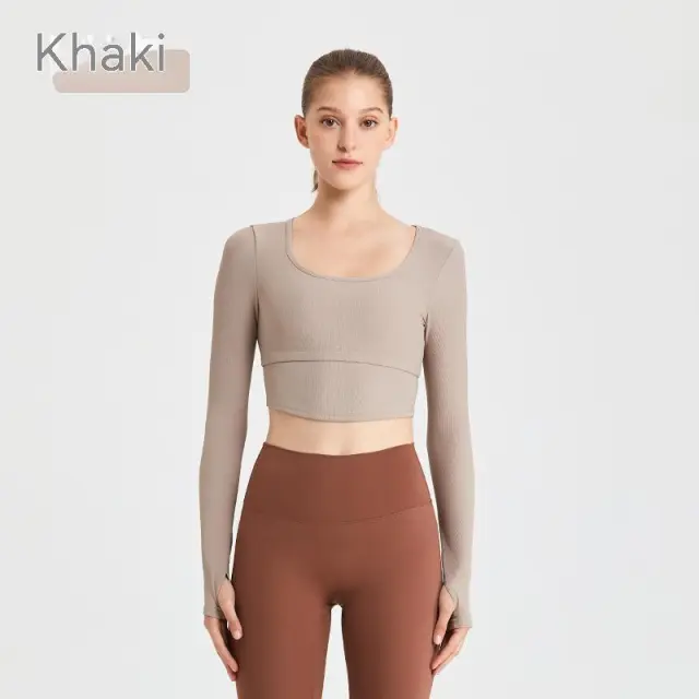 Tight Top T shirt Sports Running Khaki - Shop at LoveMi