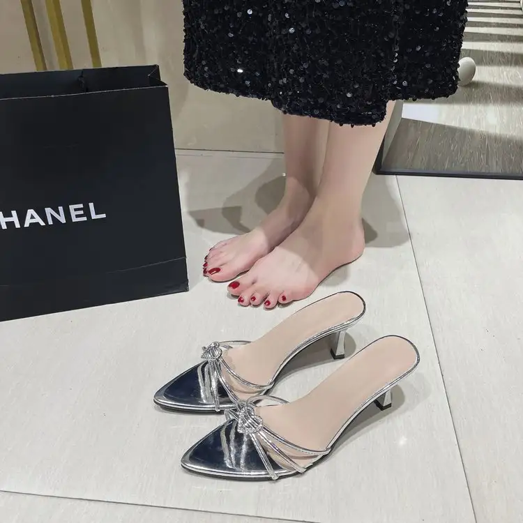 Pointed And Gentle Artistic Slippers With Temperament, Caring Fashion, Versatile High Summer Rhinestones
