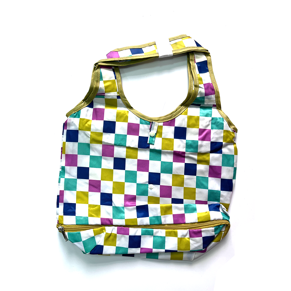 Reusable Shopping Bag Retractable Zipper Foldable Storage Tote Bag Eco-Friendly AFG107-color Gride-700054