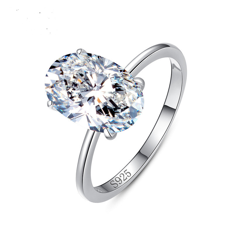 Cross-border Hot Sale S925 Sterling Silver Oval Simulation Diamond Female Ring