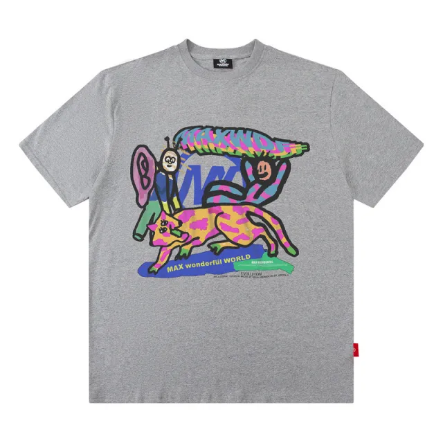 Retro Goethe Print Round Neck Short Sleeves B1038A Light Grey - Shop at LoveMi