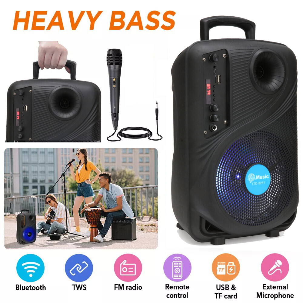 8 In Portable Bluetooth Speaker With Mic Subwoofer Heavy Bass Sound System Party — image 9