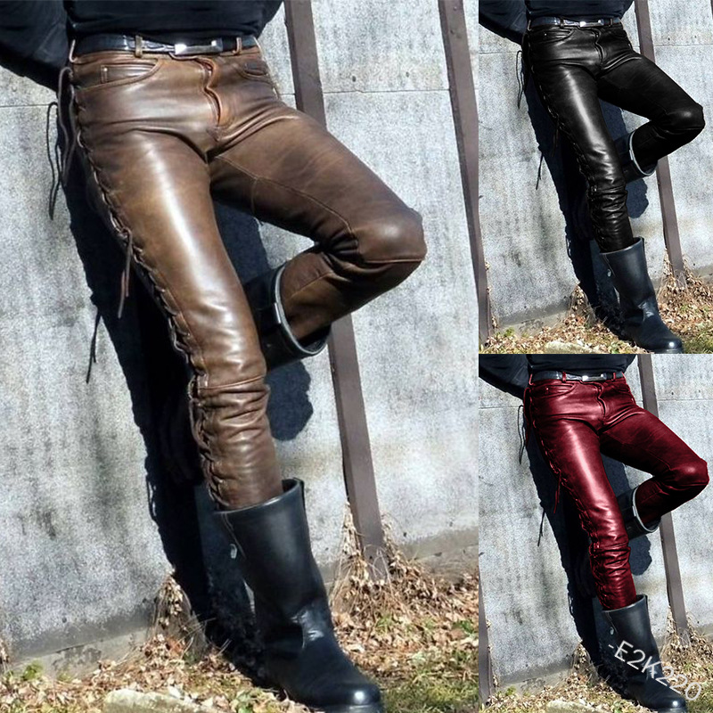 Leather Trousers Men's Mid-rise Casual