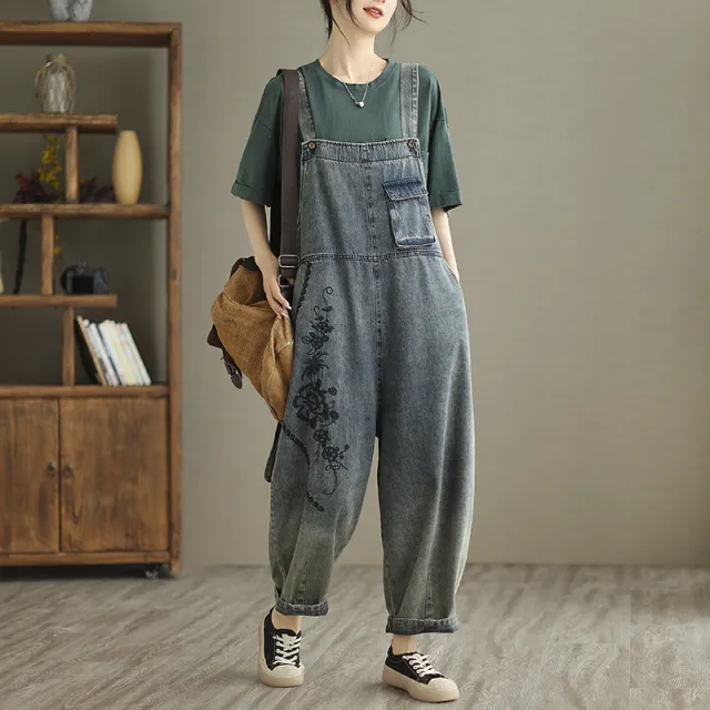 Women's Summer Retro Nostalgic Ripped Denim Overalls Blue - Shop at LoveMi