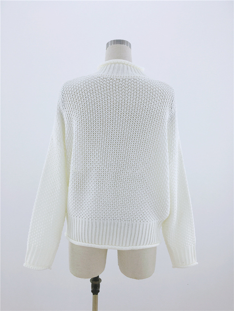 Loose Solid Color Temperament High Neck Knitted Sweater