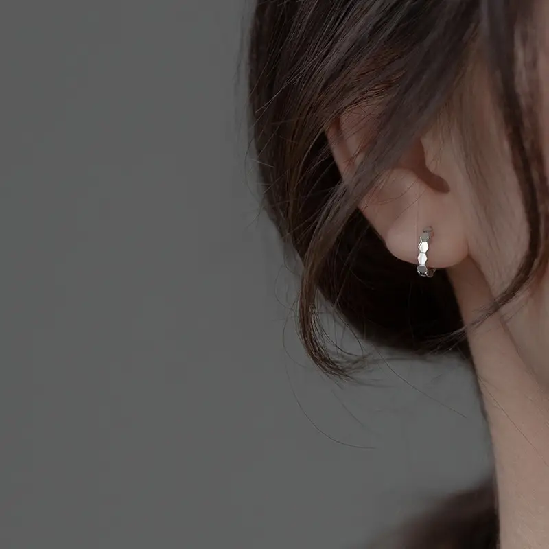 Sterling Silver Glossy Geometric Section Refined Simple Earrings