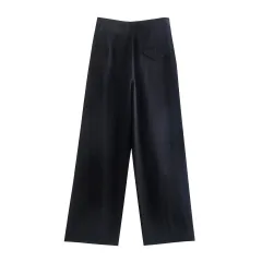 Women's High-waisted Wide-leg Pants Straight-leg Pants - Black - View 1