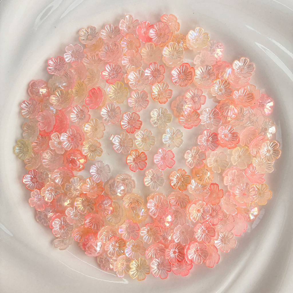 Multicolor AB Plated Acrylic Flower Beads, Iridescent Floral Spacers With Hole, Two-Tone Shiny Charm For DIY Jewelry Making, Necklaces, Bracelets, Beading Craft