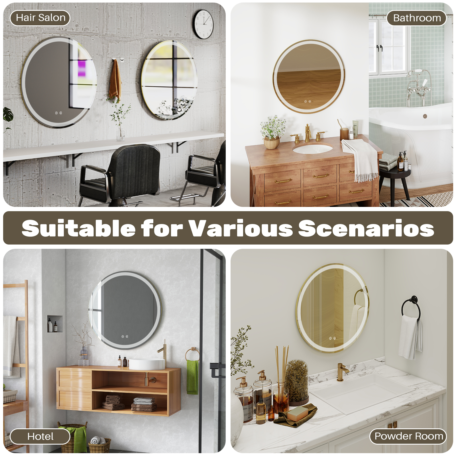 Smart Anti-fog LED Bathroom Mirror With Circular Dual Lights And 3-color Temperature Memory Dimming image 3