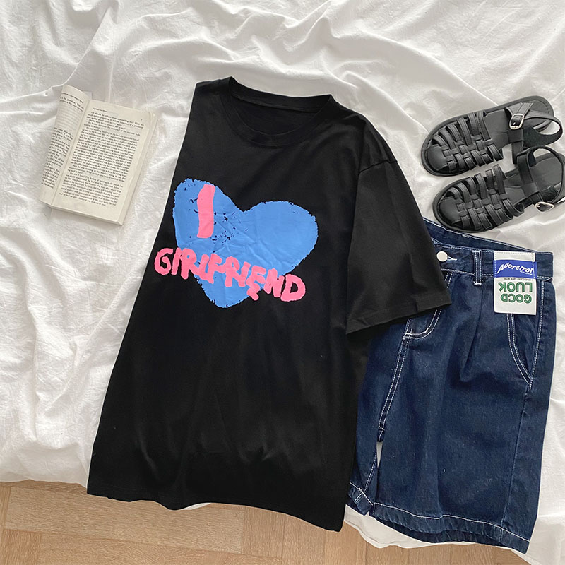 Fashionable Joker Casual Short sleeved T shirt Black - Shop at LoveMi