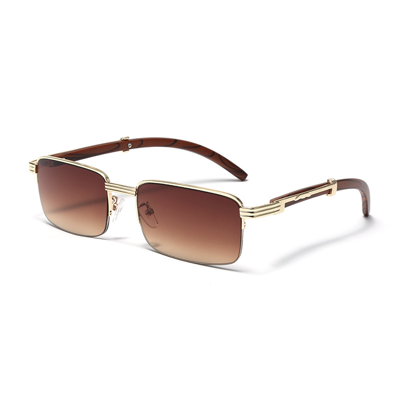 Men’s Square Metal Fashion Wood Grain Leg Sunglasses