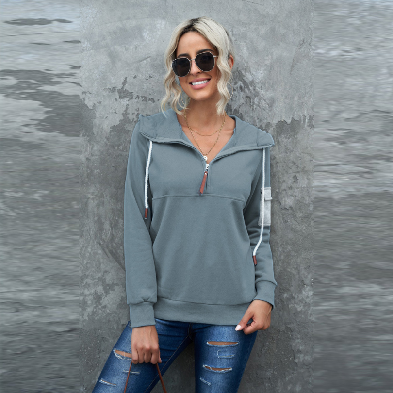 Pure Color Casual Long-sleeved Hooded Women's Sweater