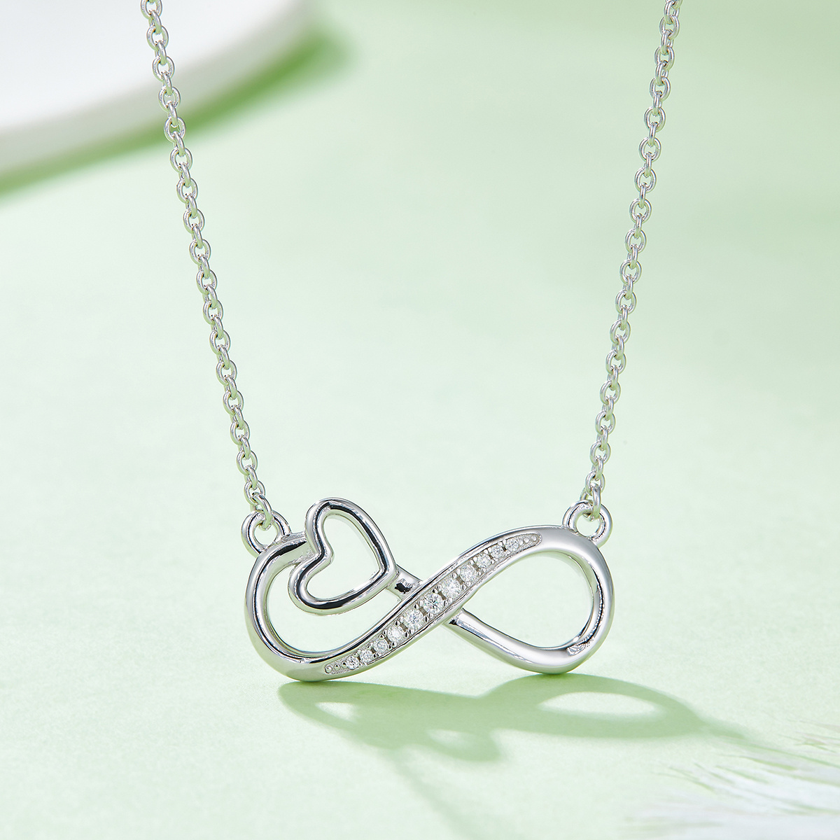 3.7g S925 Sterling Silver 11 Stone Moissanite Infinity Heart Necklace 45cm  Platinum Plated Pendant With GRA, Romantic Jewelry Gift Box Set For Women