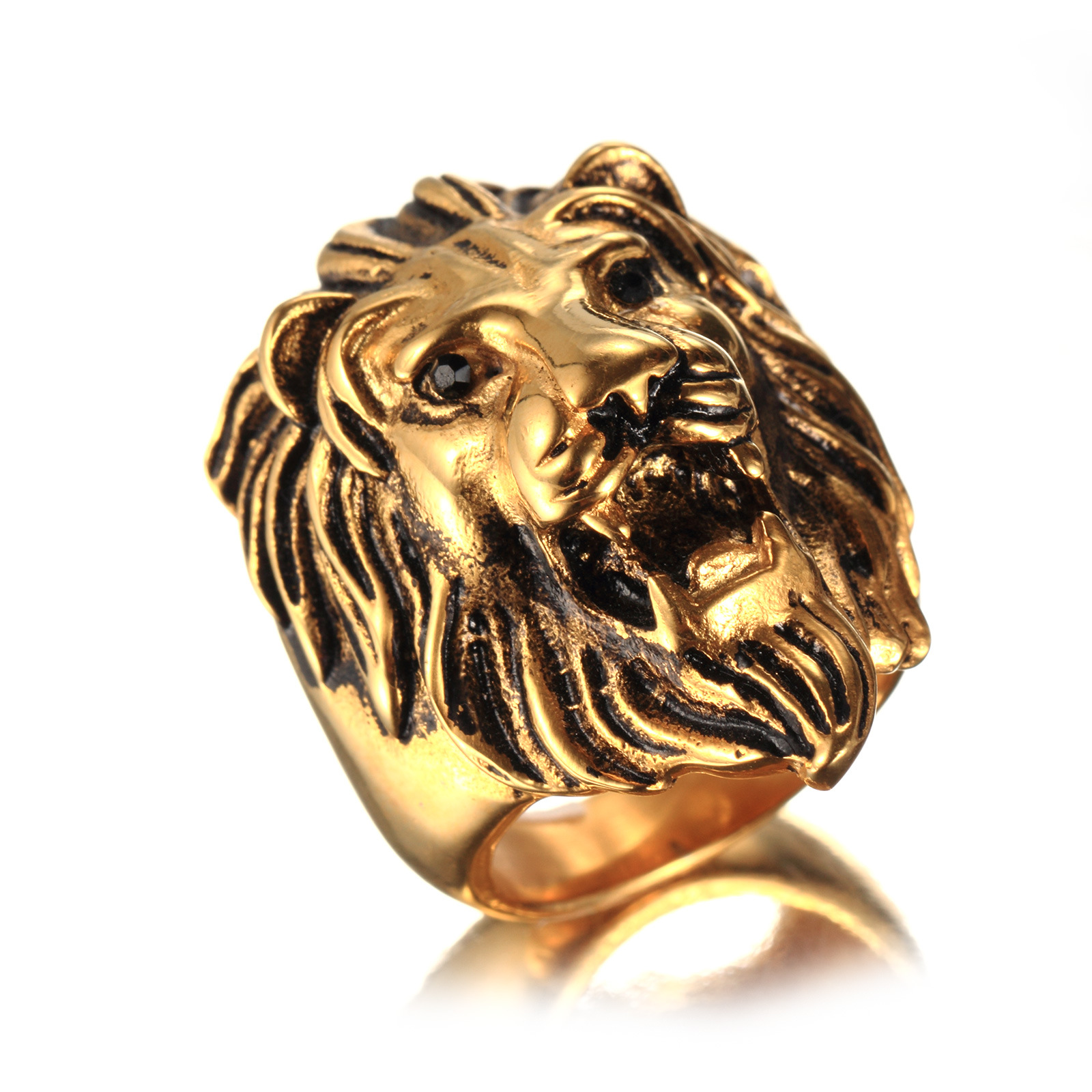 Domineering Titanium Steel Lion Head Ring