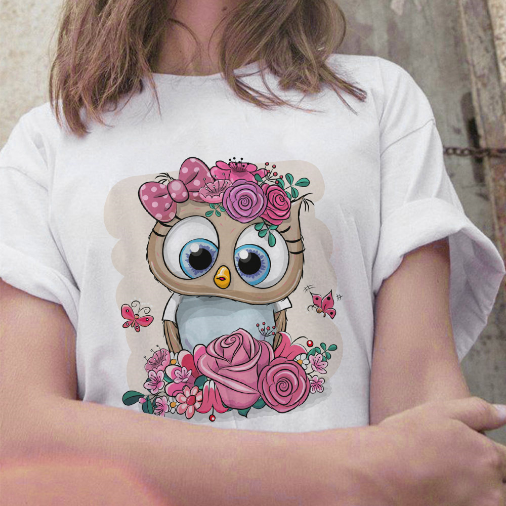 Title 14, Owl Cute Cartoon Print Short Sleeve