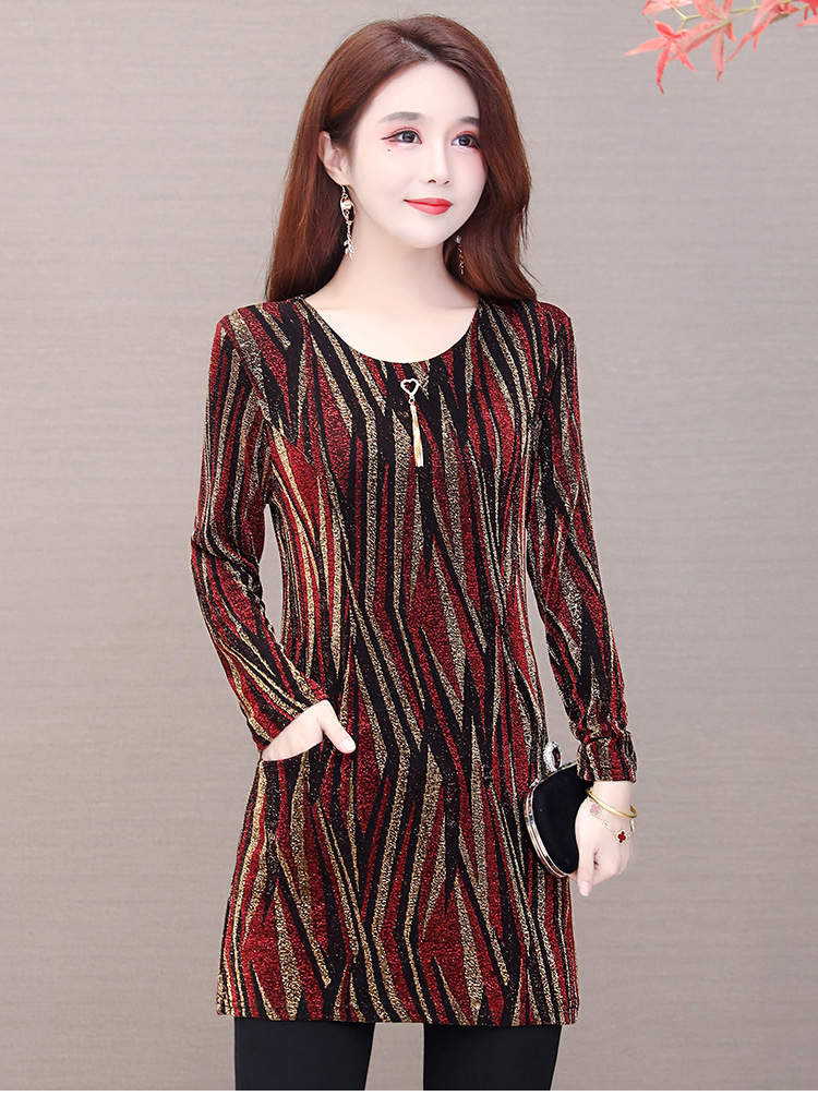 Lurex Mid-length Bottoming Shirt Plus Velvet Thick Plus Size Top