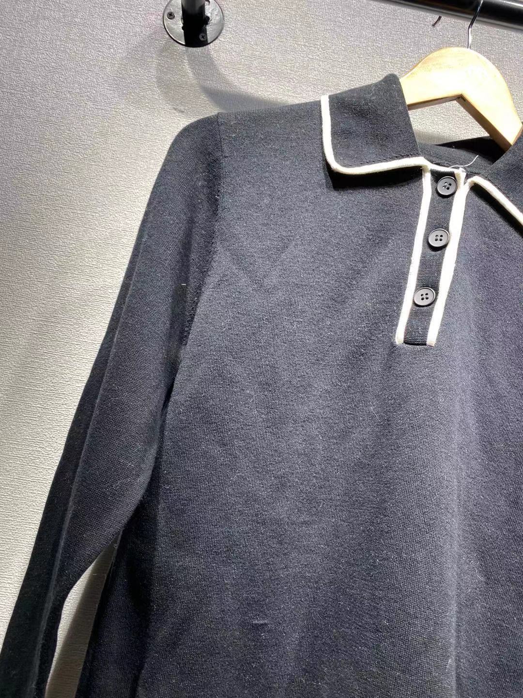 Women's Colorblock Edge Lapel Knitted Slim Long Sleeve Knitted Sweater