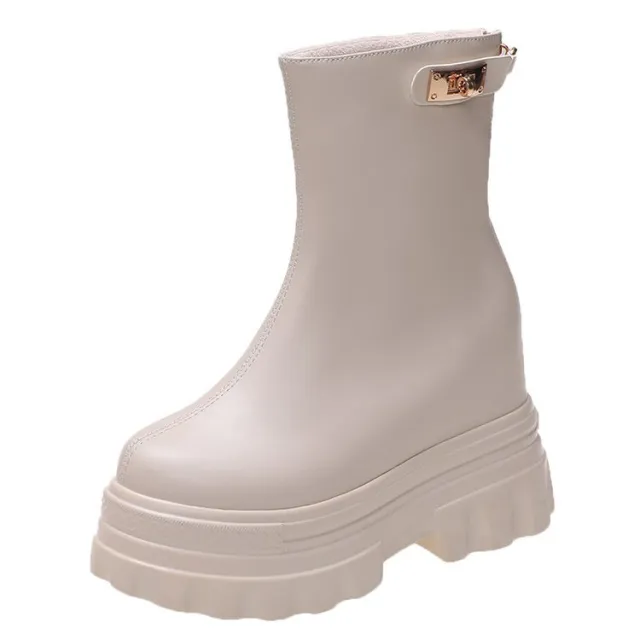 Internally Increased 4CM Short Boots Wedge Heel Flat Bottom Shows High Beige - Shop at LoveMi