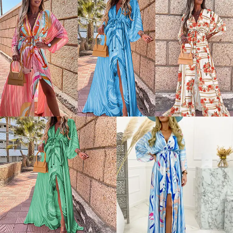 Sexy V-neck Split Irregular Beach Long Skirt Dress