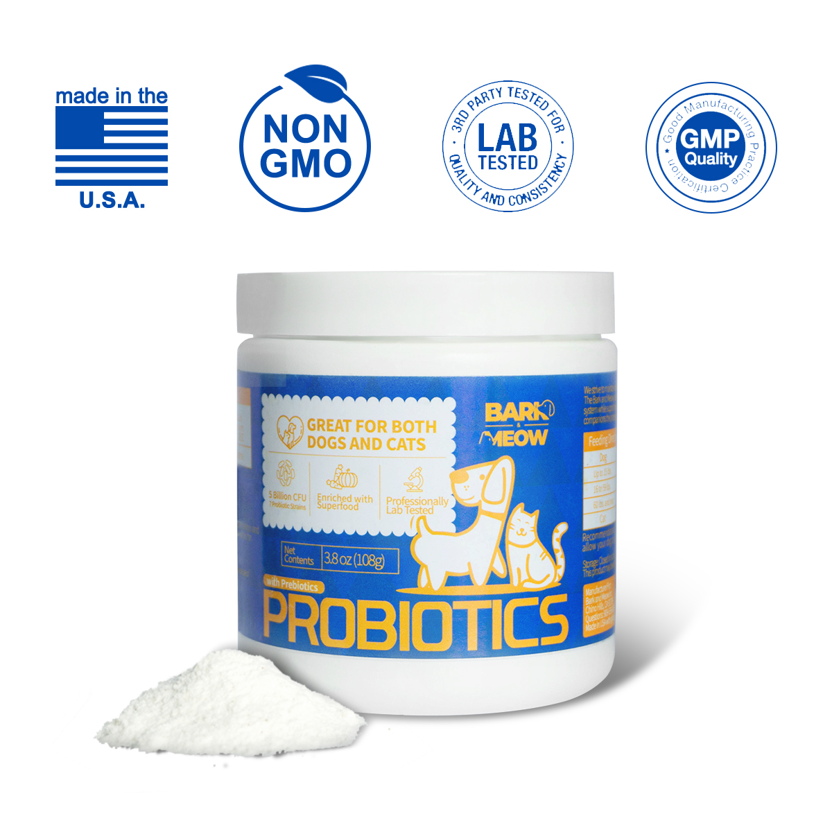 Bark And Meow Probiotics For Dogs & Cats 7 Tailored Strains Prebiotics, Pumpkin & Carrot 5 Billion CFU Scoop Human Grade Non GMO, Vet Approved Made... Piece1 - Shop at LoveMi