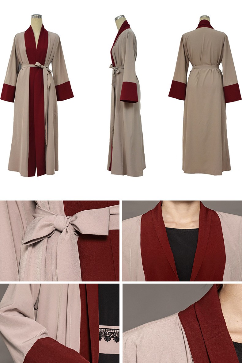 Red Brown Patchwork Flare Long Sleeved Dress