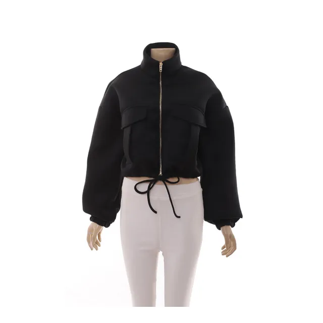 Women's Space Layer Jacket Multi Pocket Drawstring Turtleneck Black - Shop at LoveMi