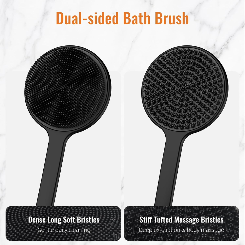 Silicone Back Scrubber With Long Handle, Double-Sided Shower Body Brush 4