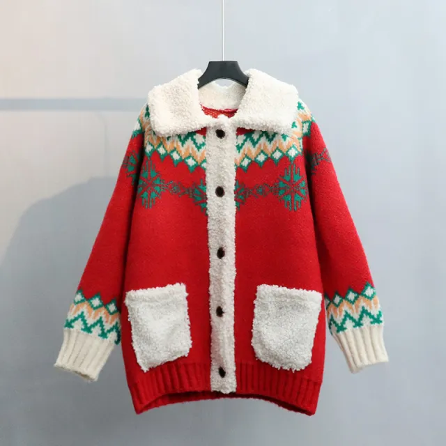 Women's Sweater Cardigan Thickened Autumn And Winter New Loose Red - Shop at LoveMi