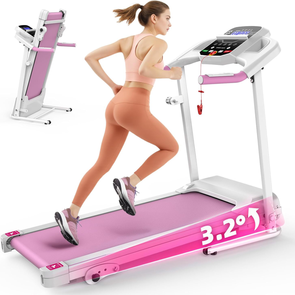 Compact Folding Treadmill for Home - 2.5HP Quiet Brushless Motor, 3-Level Incline, 7.5 MPH, Shock Absorption, Space-Saving Design for Running, Walking - Treadmill for Small Spaces & Home Use-9