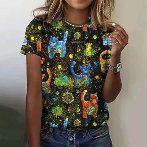 Colorful Floral Printed Round Neck Shortsleeve Tshirt
