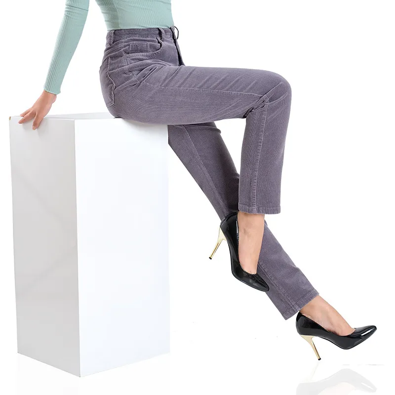 Stretch Loose Straight Leg Pants Corduroy Casual Cotton - Violet