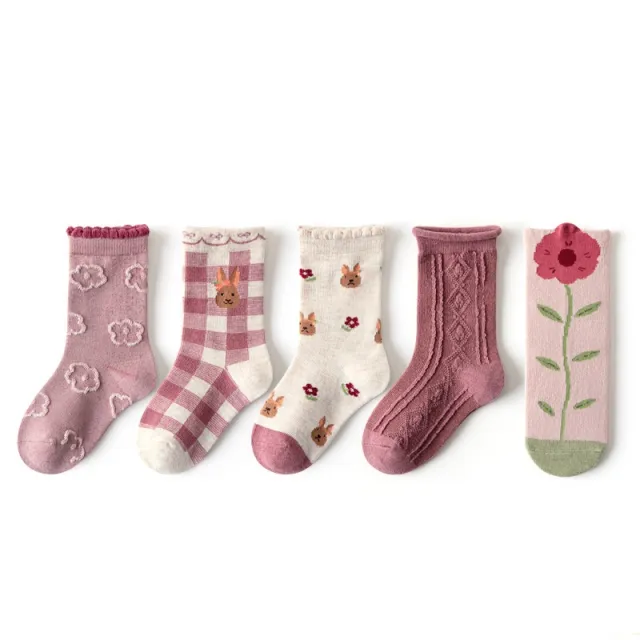 Autumn And Winter Mori Style Girls Lace Mid calf Length Socks Mixed 5 Pairs - Shop at LoveMi