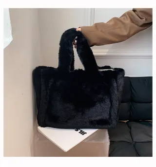 Winter Bags Chain Plush Handbag Totes Women Shoulder Bag - Black