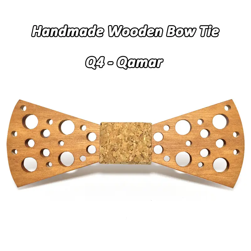 Wooden Tie, Cotton Plaid Covered Cloth Bow Tie Hollow