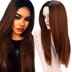 Medium And Large Scalp Dyed Gradual Long Straight Hair - Black To Golden Brown - View 1