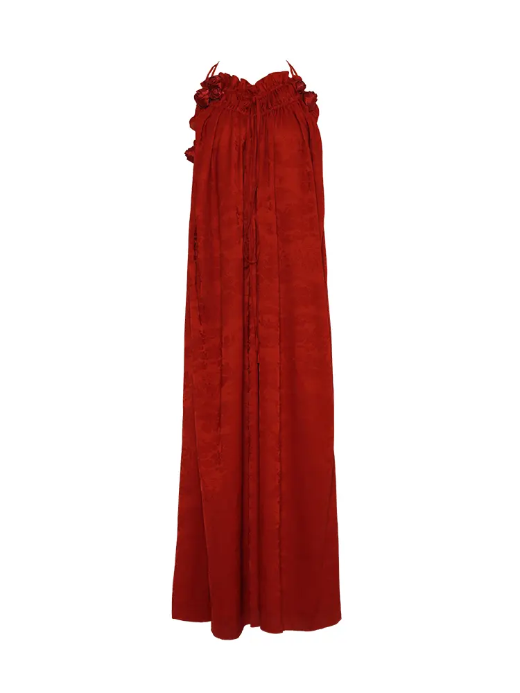 Women's Backless Three-dimensional Floral Satin Dress With Straps