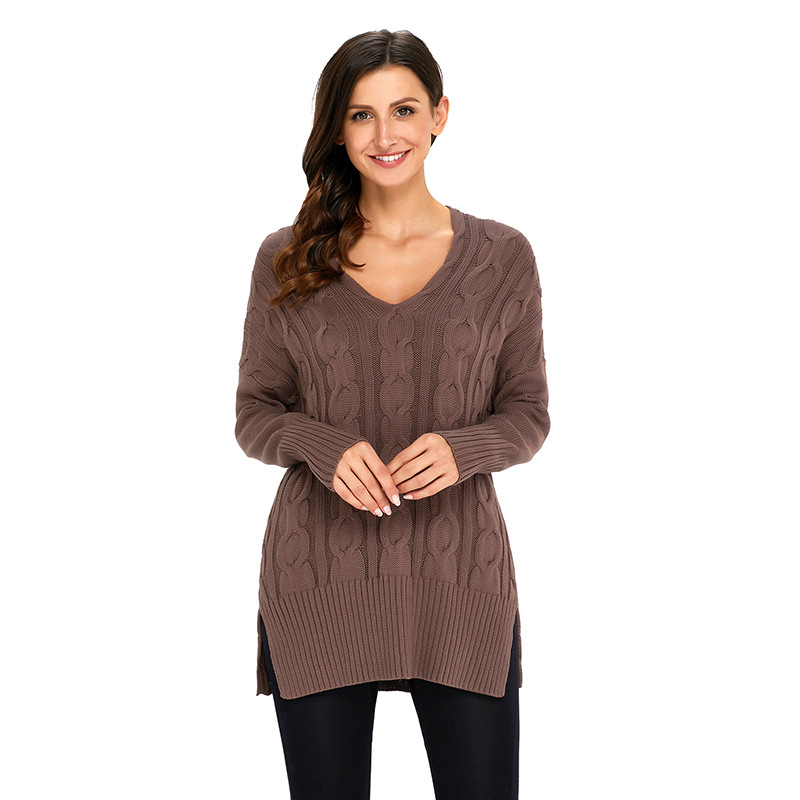 Title 5, Pullover Sweater Solid Color Long-sleeved V-neck