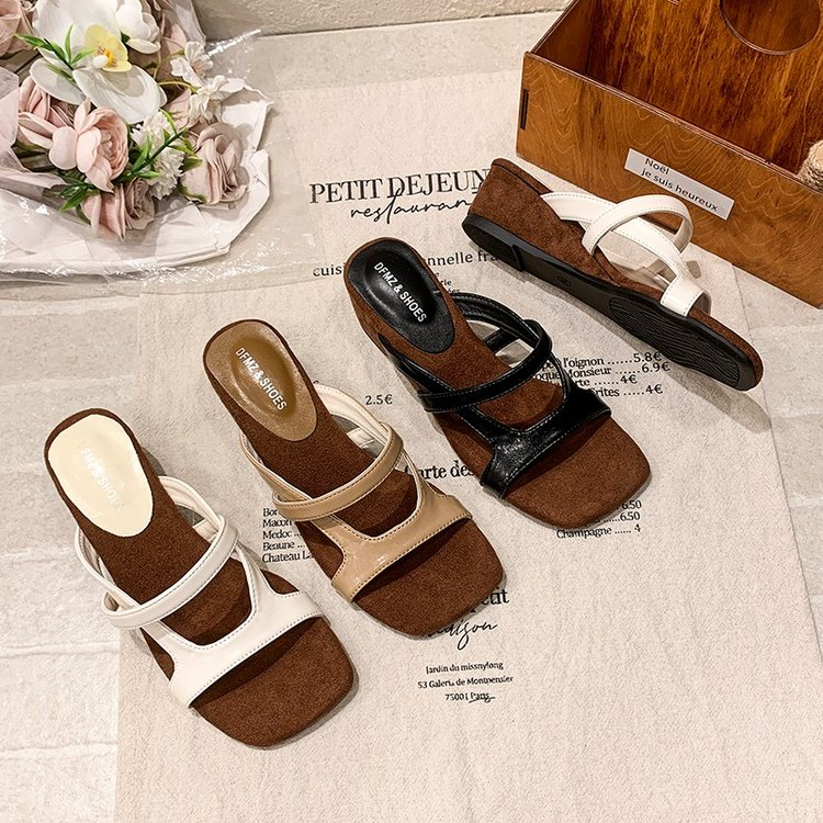 Square Open Toe Dual Crisscross Strap Mules
