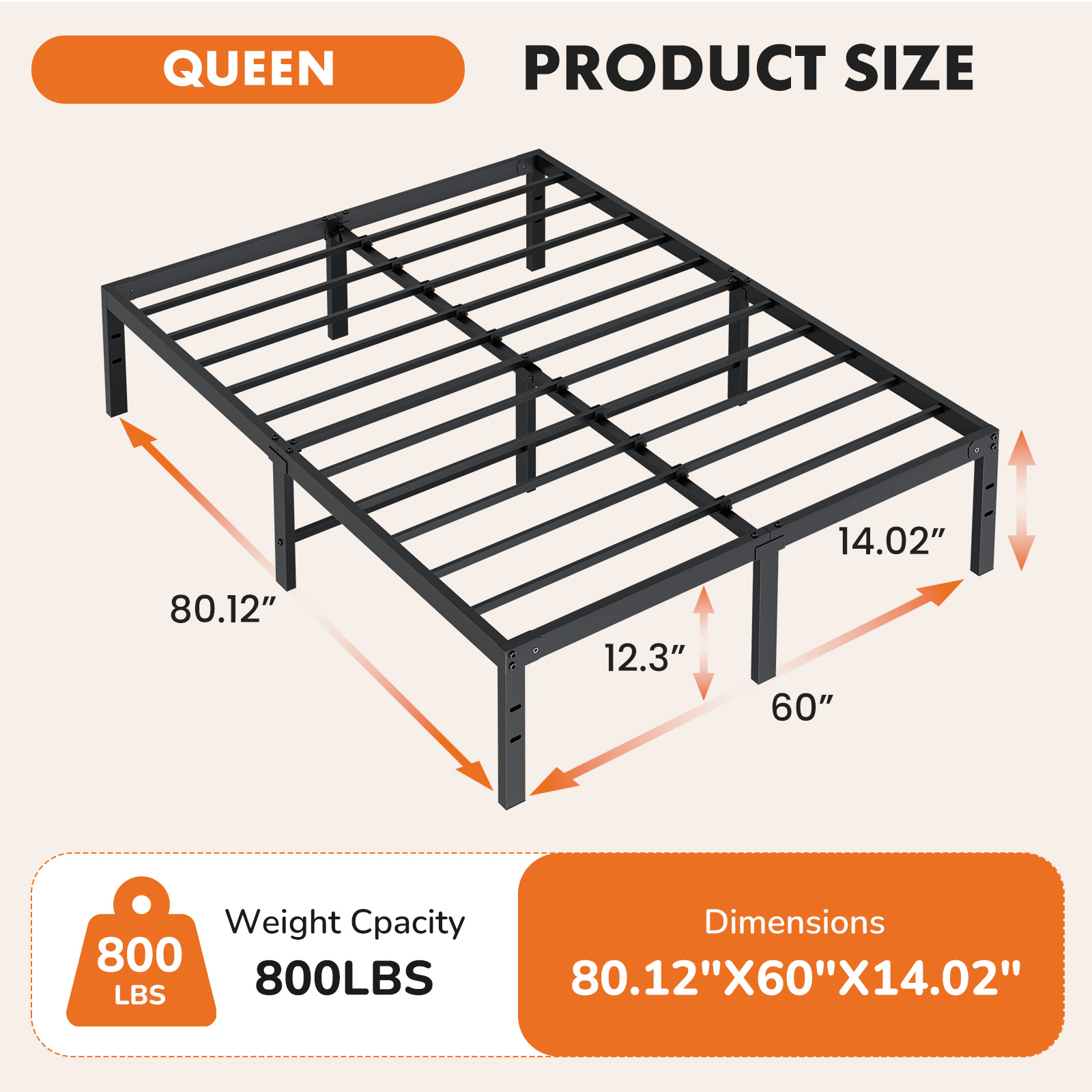 14IN Metal Bed Frame, Under Bed Storage image 2