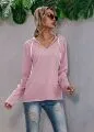 Drawstring V neck Fleece Bottoming Shirt Hooded Sweatshirt Pink - Shop at LoveMi