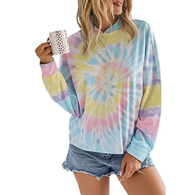 European And American Tie dye Printed Hooded Long sleeved T shirt Sweater Yellow - Shop at LoveMi