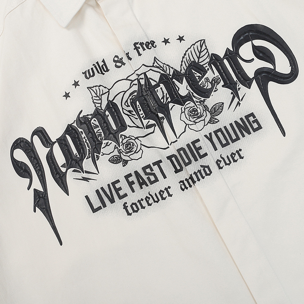 Dark High Street Letter Puff Print Short Sleeve Shirt