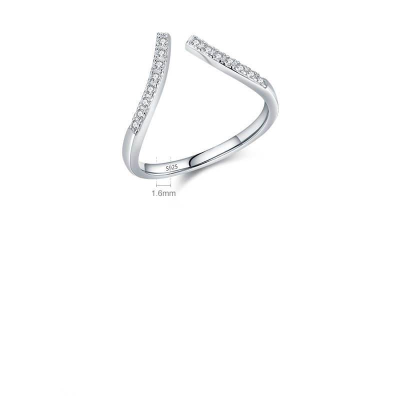 S925 Sterling Silver Micro Insert Row Diamond Opening Ring Female