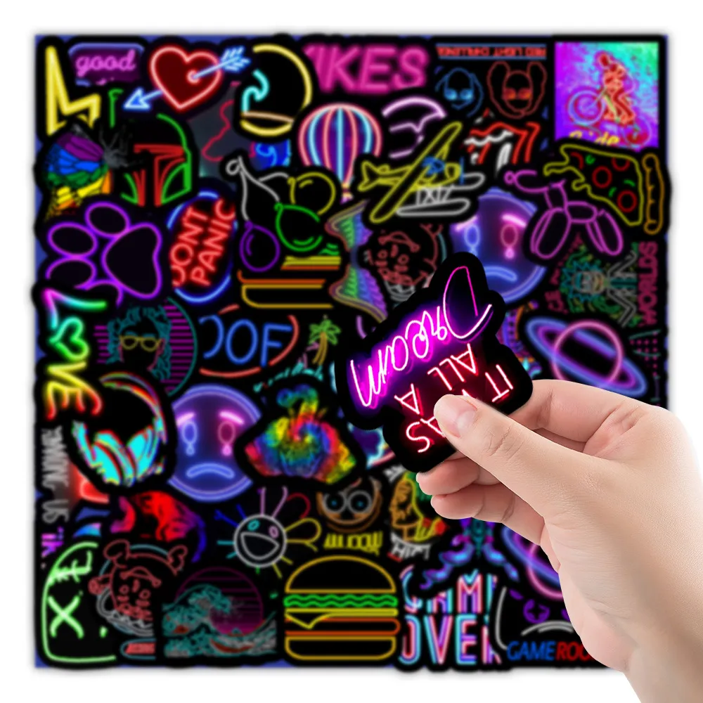 50 New Neon Stickers Car Trunk Phone Water Cup Decoration Stickers – image 2