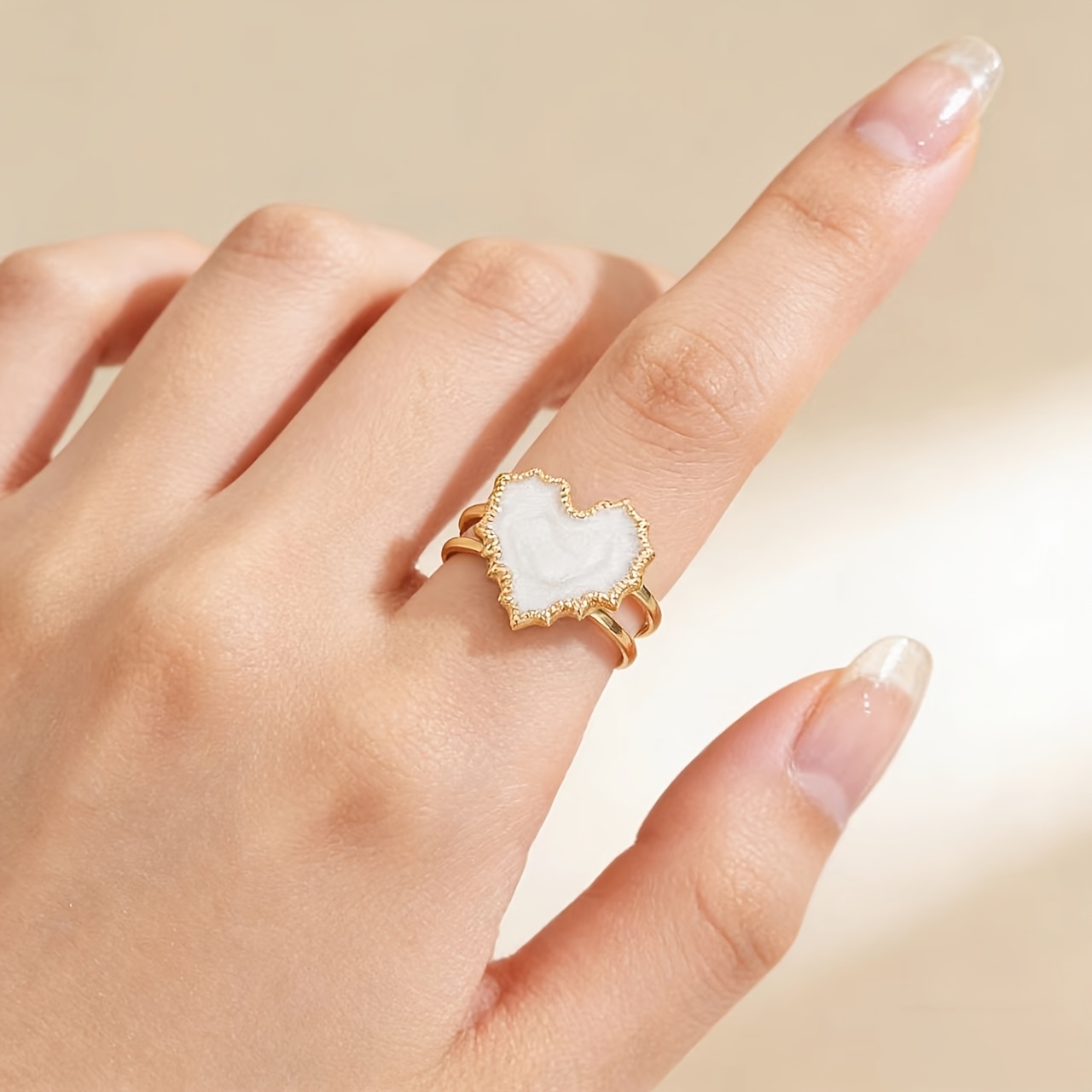 French Retro Heart Ring, Red Black White Enamel Heart Band, Minimalist Luxury Personalized Ring, Stainless Steel Heart Gold Frame Open Adjustable Ring